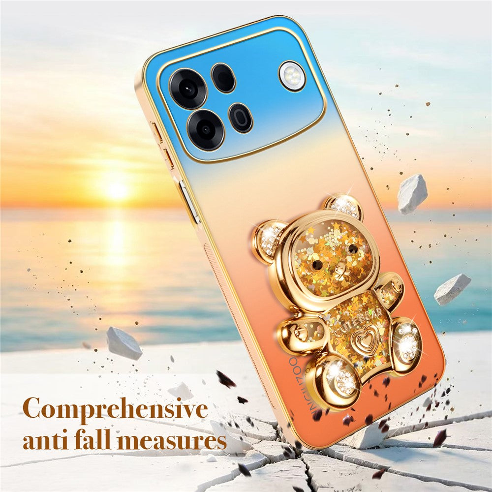 SINGIUZOO for Oppo A7 Pro Max 5G Case Glitter Bear Kickstand Electroplated Gradient Color PC + TPU Phone Cover