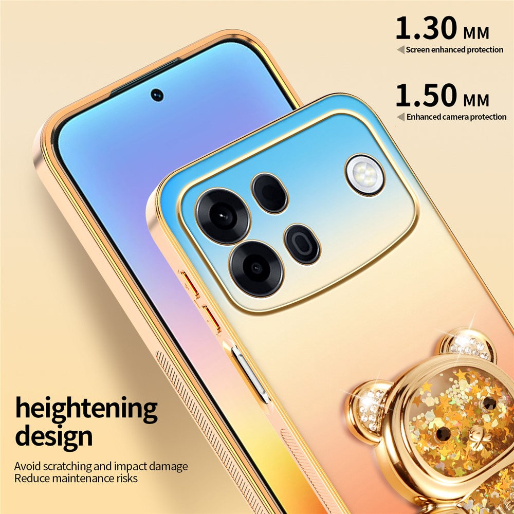 SINGIUZOO for Oppo A7 Pro Max 5G Case Glitter Bear Kickstand Electroplated Gradient Color PC + TPU Phone Cover