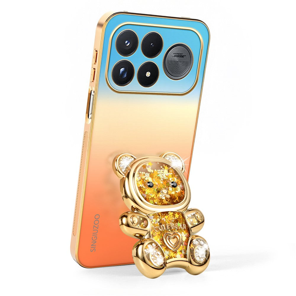 SINGIUZOO for Xiaomi Redmi K100 Pro Max 5G Case Glitter Bear Kickstand Electroplated Gradient Color PC + TPU Phone Cover