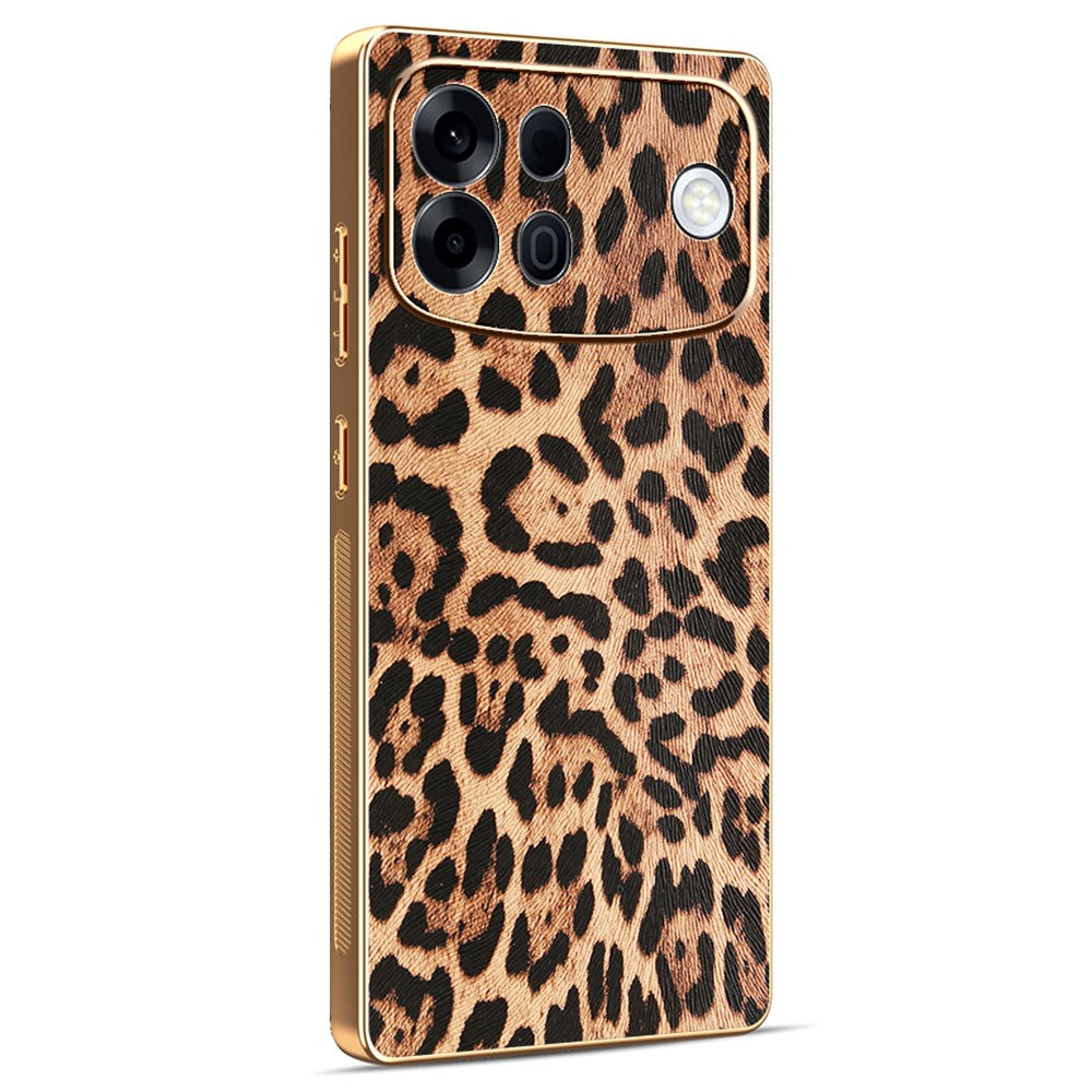 For Oppo A7 Pro Max 5G Case Leopard Print PU Leather Coated PC + TPU Electroplating Phone Cover