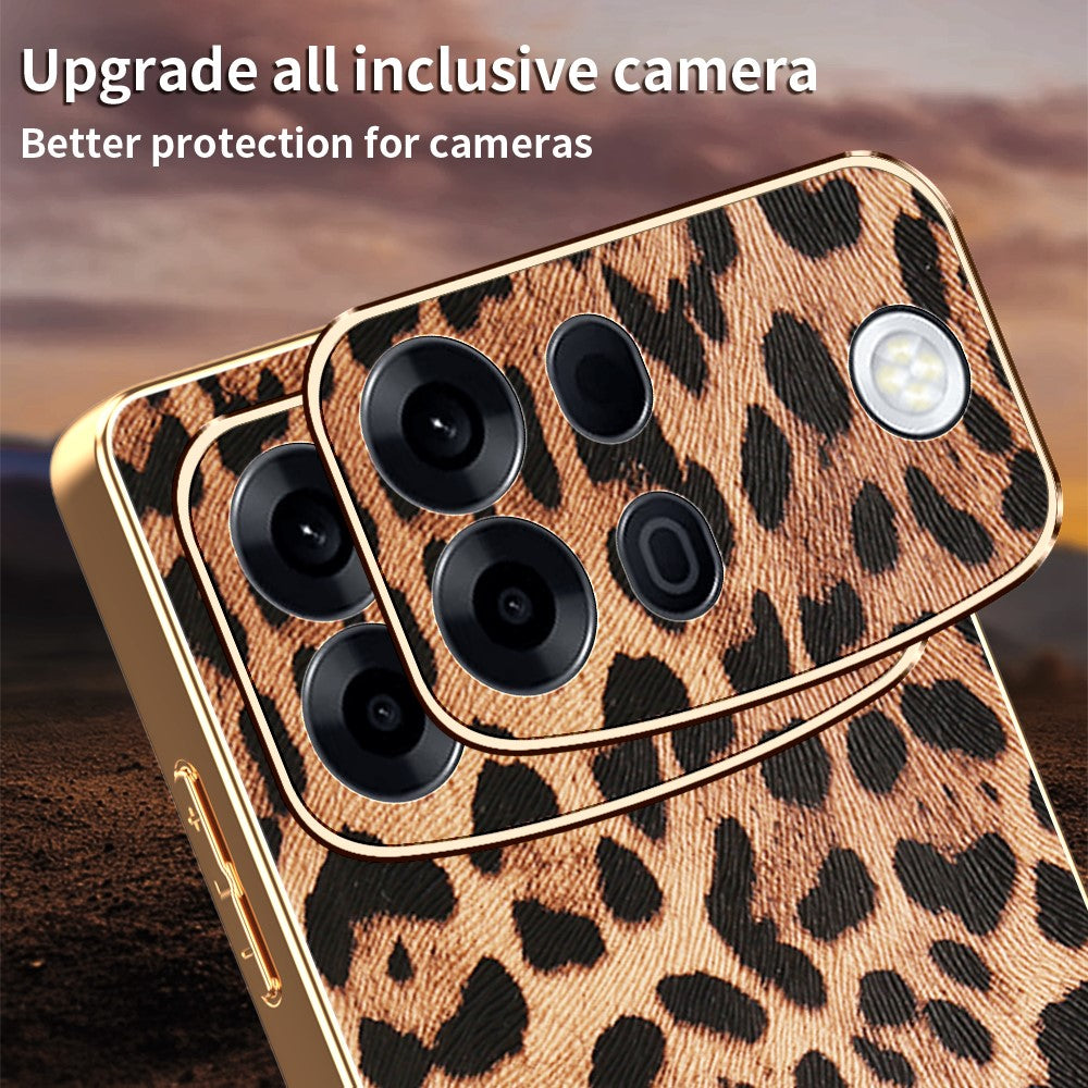 For Oppo A7 Pro Max 5G Case Leopard Print PU Leather Coated PC + TPU Electroplating Phone Cover