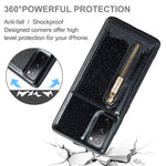 DG.MING M3-serien för Samsung Galaxy S20 FE 4G / 5G / S20 FE 2022 / S20 Lite 2-i-1 glittrigt PU-läderbelagt PC+TPU-bakskal med stativdesign, magnetisk, avtagbar dragkedja, plånboksfodral