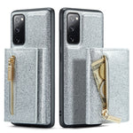 DG.MING M3-serien för Samsung Galaxy S20 FE 4G / 5G / S20 FE 2022 / S20 Lite 2-i-1 glittrigt PU-läderbelagt PC+TPU-bakskal med stativdesign, magnetisk, avtagbar dragkedja, plånboksfodral