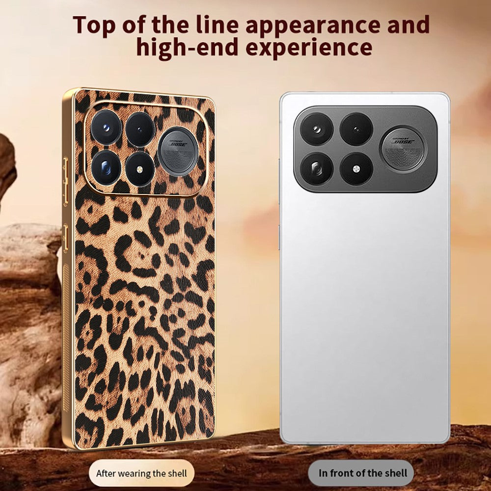 Xiaomi Redmi K100 Pro Max 5G (Kina) Fodral Leopardmönster PU-läderbelagd PC + TPU Galvaniserad mobilskal
