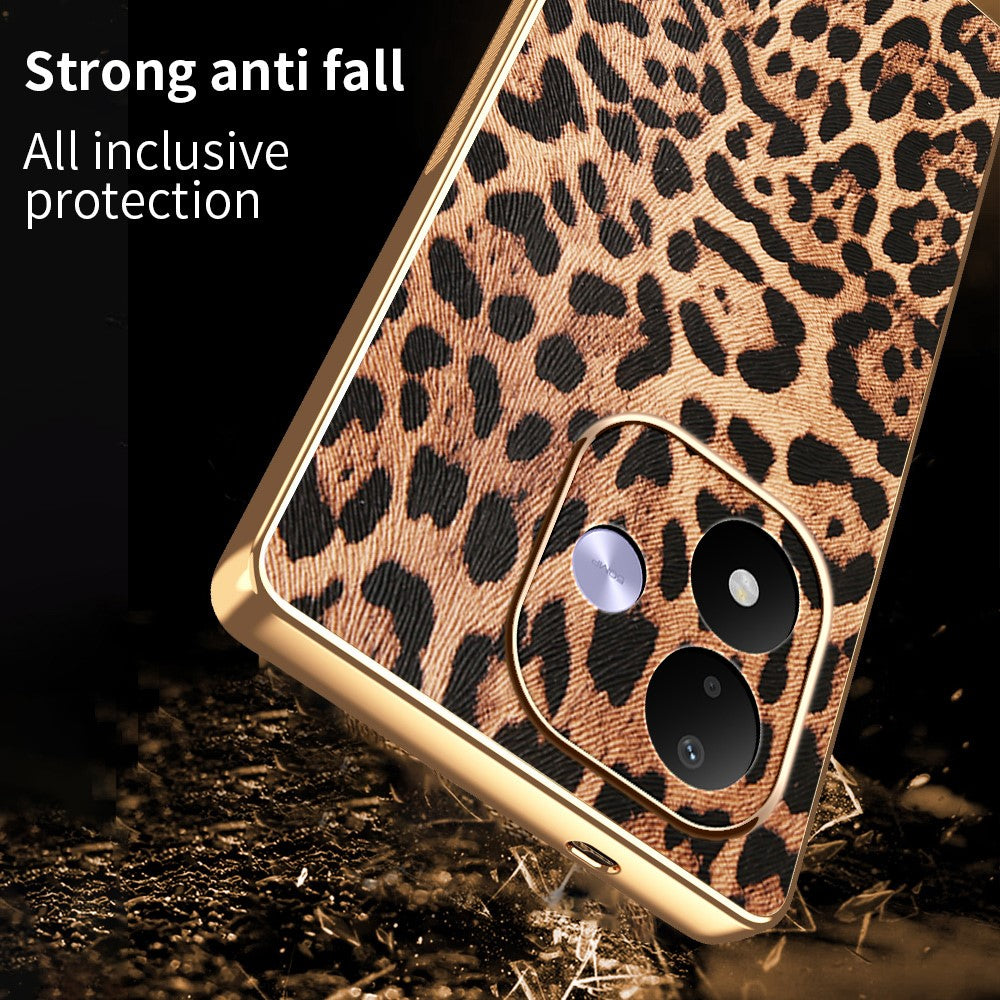 For Xiaomi Redmi Note 17 4G (Global) / Note 17 5G (Global) / Note 17 (India / China) 5G  Case Leopard Print PU Leather Coated PC + TPU Electroplating Phone Cover