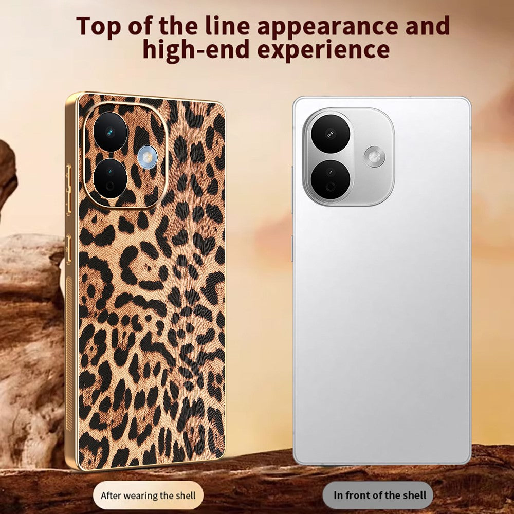 For Xiaomi Redmi Note 17 Pro 5G Case Leopard Print PU Leather Coated PC + TPU Electroplating Phone Cover