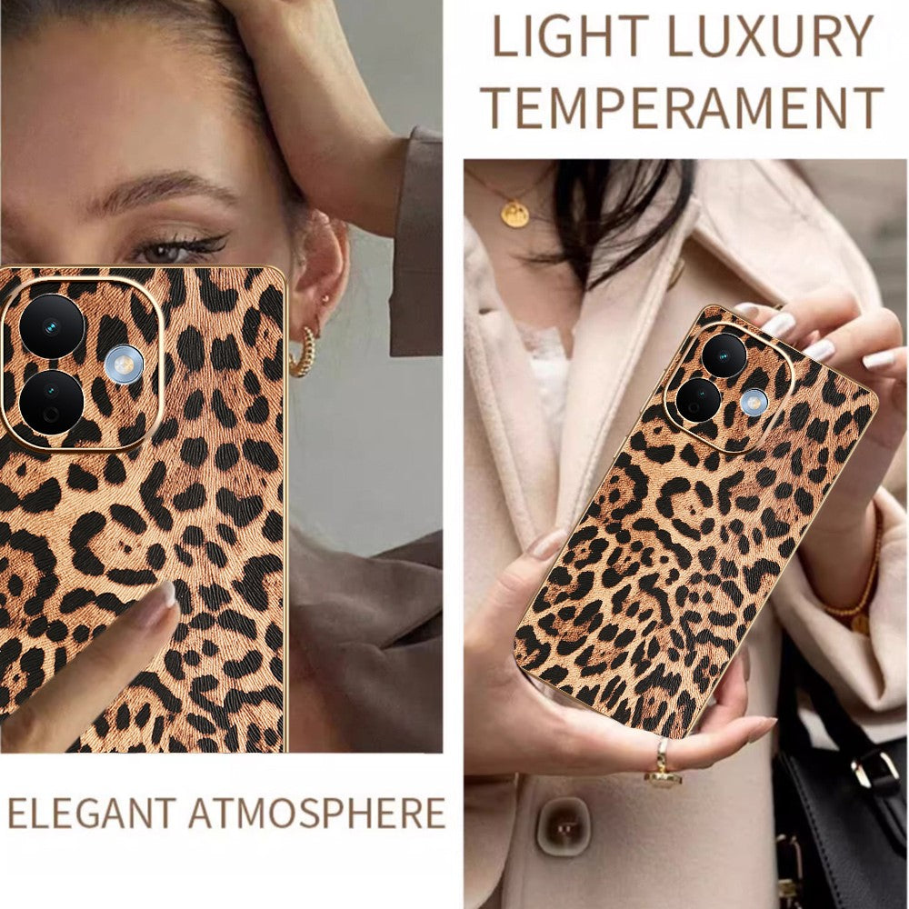 For Xiaomi Redmi Note 17 Pro 5G Case Leopard Print PU Leather Coated PC + TPU Electroplating Phone Cover