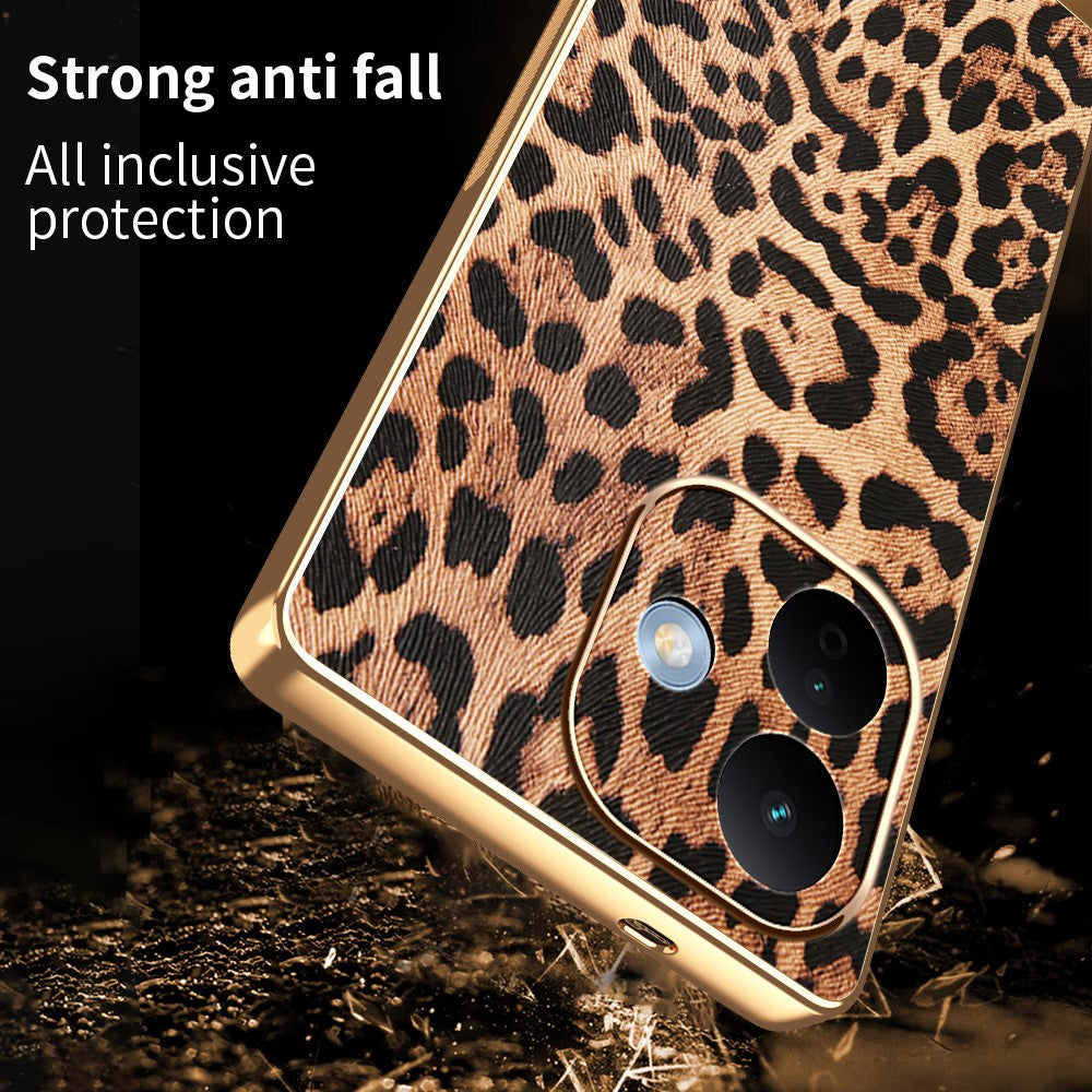 For Xiaomi Redmi Note 17 Pro 5G Case Leopard Print PU Leather Coated PC + TPU Electroplating Phone Cover