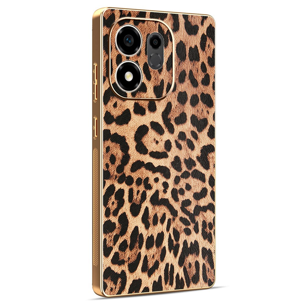 For Honor 600 Smart 5G / X7e Plus 5G / X7e Plus 4G Case Leopard Print PU Leather Coated PC + TPU Electroplating Phone Cover