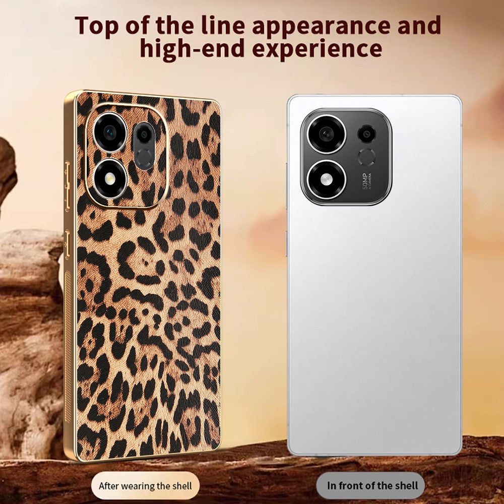 For Honor 600 Smart 5G / X7e Plus 5G / X7e Plus 4G Case Leopard Print PU Leather Coated PC + TPU Electroplating Phone Cover