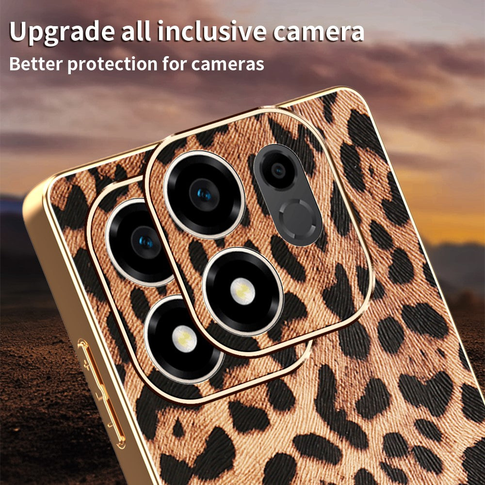 For Honor 600 Smart 5G / X7e Plus 5G / X7e Plus 4G Cover Leopardmønster PU-læderbelagt PC + TPU Galvaniseret Telefoncover