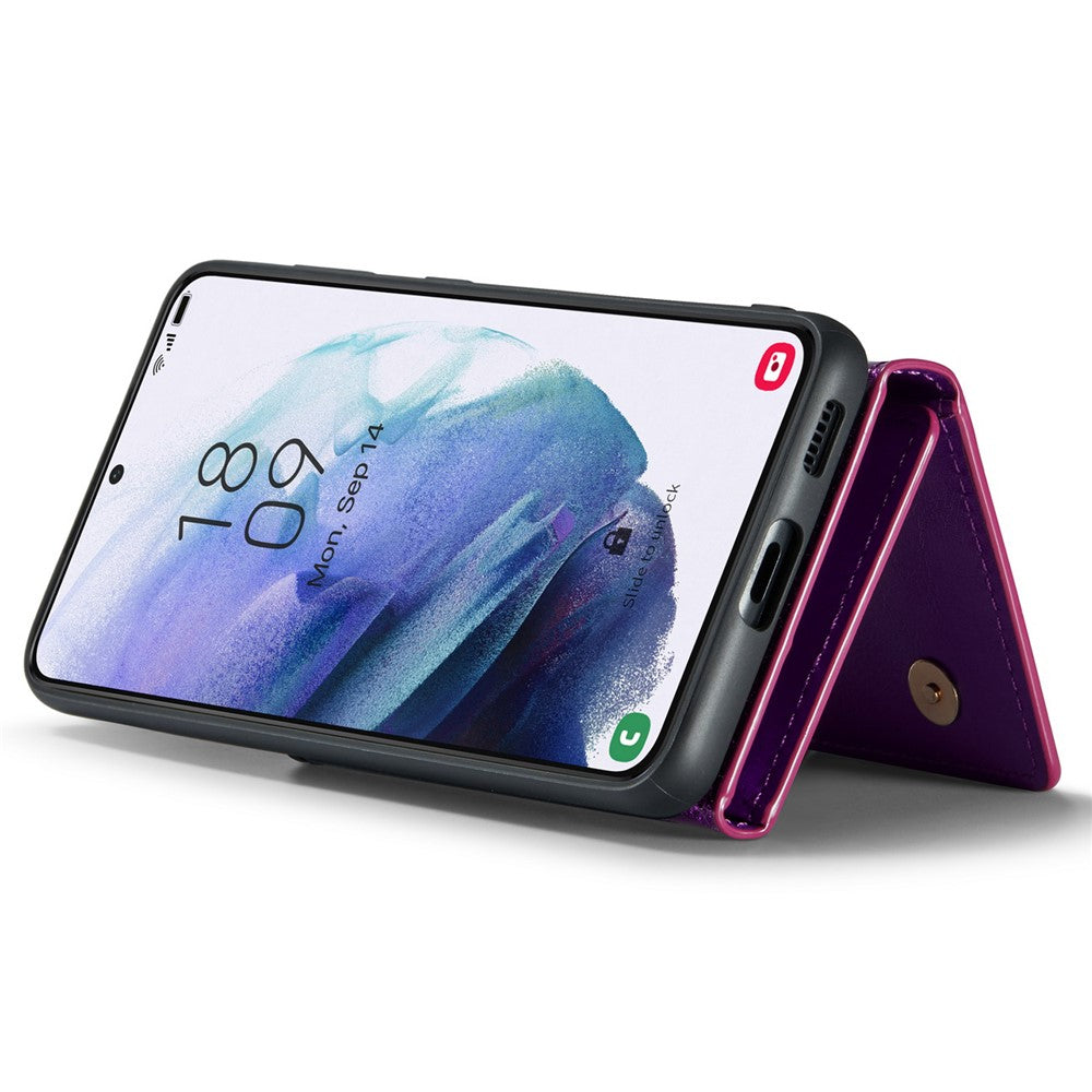 DG.MING M3-serien för Samsung Galaxy S21 4G / 5G 2-i-1 glittrigt PU-läderbelagt PC+TPU fallskyddande baksida magnetiskt avtagbart dragkedja plånboksfodral med stativ