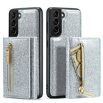 DG.MING M3-serien för Samsung Galaxy S21 4G / 5G 2-i-1 glittrigt PU-läderbelagt PC+TPU fallskyddande baksida magnetiskt avtagbart dragkedja plånboksfodral med stativ