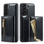 DG.MING M3-serien för Samsung Galaxy S21 4G / 5G 2-i-1 glittrigt PU-läderbelagt PC+TPU fallskyddande baksida magnetiskt avtagbart dragkedja plånboksfodral med stativ