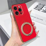 Til iPhone 15 Pro Magnetisk Cover Litchi Mønster TPU PU Cover med Galvaniseret Metal Ring Støttefod