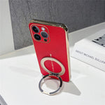 For iPhone 14 Pro Max Magnetic Case Litchi Pattern TPU PU Cover with Electroplated Metal Ring Kickstand