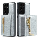 DG.MING M3-serien för Samsung Galaxy S21 Ultra 5G glitter glittrigt magnetiskt avtagbart dragkedjeficka fodral med stativ PU-läderbelagt PC+TPU skyddande mobilskal