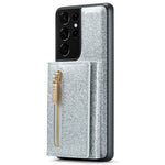 DG.MING M3-serien för Samsung Galaxy S21 Ultra 5G glitter glittrigt magnetiskt avtagbart dragkedjeficka fodral med stativ PU-läderbelagt PC+TPU skyddande mobilskal