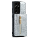 DG.MING M3-serien för Samsung Galaxy S21 Ultra 5G glitter glittrigt magnetiskt avtagbart dragkedjeficka fodral med stativ PU-läderbelagt PC+TPU skyddande mobilskal