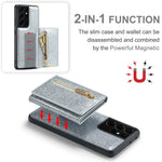 DG.MING M3-serien för Samsung Galaxy S21 Ultra 5G glitter glittrigt magnetiskt avtagbart dragkedjeficka fodral med stativ PU-läderbelagt PC+TPU skyddande mobilskal