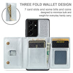 DG.MING M3-serien för Samsung Galaxy S21 Ultra 5G glitter glittrigt magnetiskt avtagbart dragkedjeficka fodral med stativ PU-läderbelagt PC+TPU skyddande mobilskal