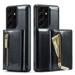 DG.MING M3-serien för Samsung Galaxy S21 Ultra 5G glitter glittrigt magnetiskt avtagbart dragkedjeficka fodral med stativ PU-läderbelagt PC+TPU skyddande mobilskal
