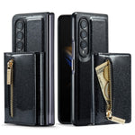DG.MING M3-serien för Samsung Galaxy Z Fold3 5G 2-i-1 glittrigt PU-läderbelagt PC+TPU antikollisionsskyddande bakstycke magnetiskt avtagbart dragkedja plånboksfodral med stöd
