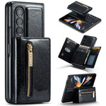 DG.MING M3-serien för Samsung Galaxy Z Fold3 5G 2-i-1 glittrigt PU-läderbelagt PC+TPU antikollisionsskyddande bakstycke magnetiskt avtagbart dragkedja plånboksfodral med stöd
