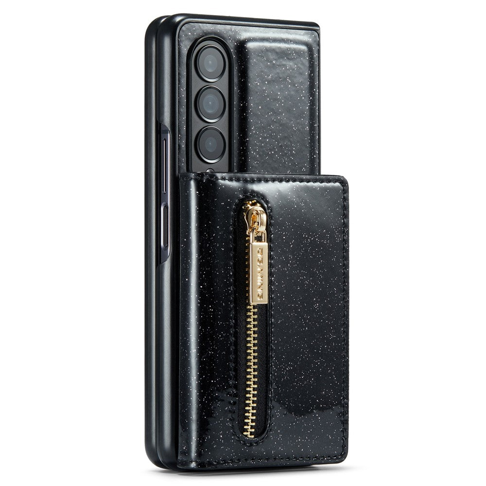 DG.MING M3-serien för Samsung Galaxy Z Fold3 5G 2-i-1 glittrigt PU-läderbelagt PC+TPU antikollisionsskyddande bakstycke magnetiskt avtagbart dragkedja plånboksfodral med stöd