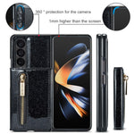DG.MING M3-serien för Samsung Galaxy Z Fold3 5G 2-i-1 glittrigt PU-läderbelagt PC+TPU antikollisionsskyddande bakstycke magnetiskt avtagbart dragkedja plånboksfodral med stöd