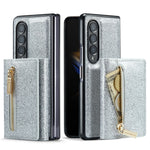 DG.MING M3-serien för Samsung Galaxy Z Fold3 5G 2-i-1 glittrigt PU-läderbelagt PC+TPU antikollisionsskyddande bakstycke magnetiskt avtagbart dragkedja plånboksfodral med stöd