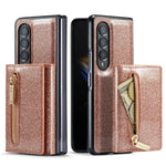 DG.MING M3-serien för Samsung Galaxy Z Fold3 5G 2-i-1 glittrigt PU-läderbelagt PC+TPU antikollisionsskyddande bakstycke magnetiskt avtagbart dragkedja plånboksfodral med stöd