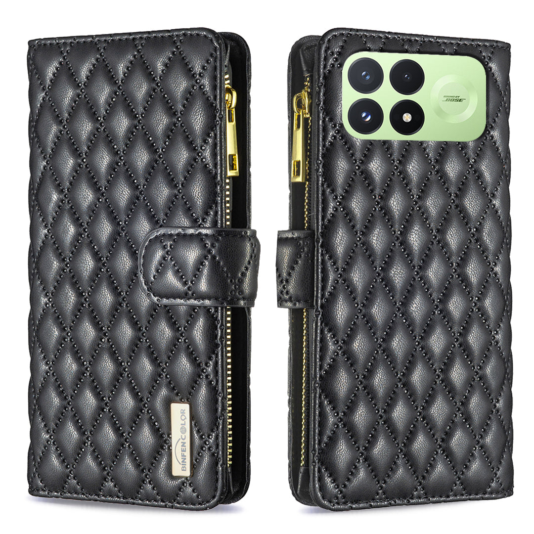 BINFEN COLOR for Xiaomi Redmi K100 Pro 5G / Xiaomi Poco F8 Pro 5G BF Style-15 Leather Case Zipper Pocket Rhombus Phone Cover