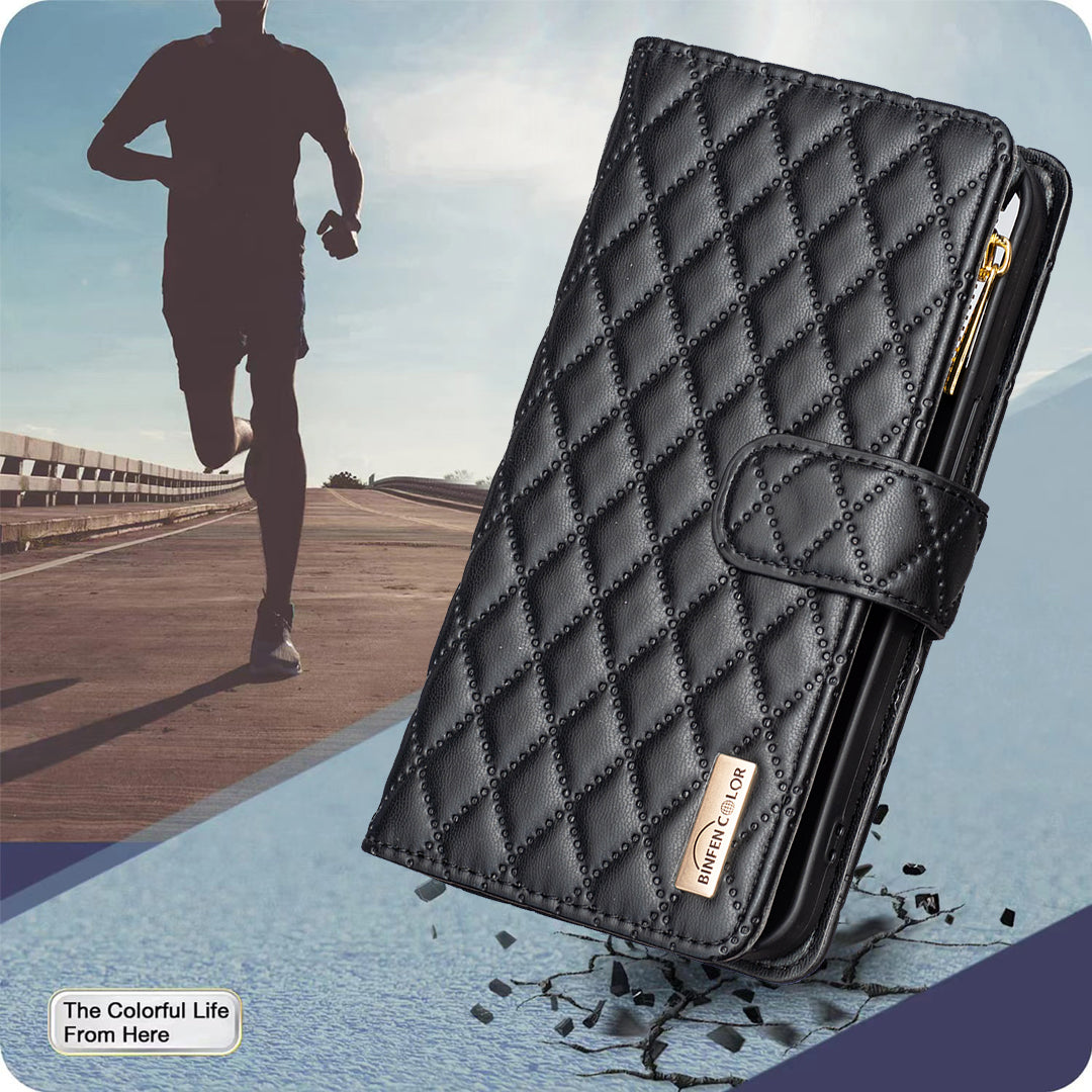 BINFEN COLOR for Xiaomi Redmi K100 Pro 5G / Xiaomi Poco F8 Pro 5G BF Style-15 Leather Case Zipper Pocket Rhombus Phone Cover