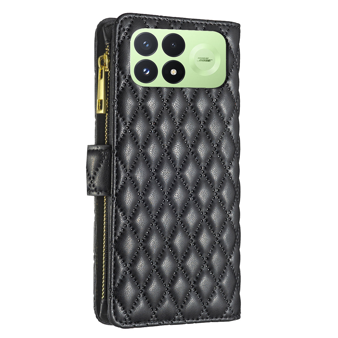 BINFEN COLOR for Xiaomi Redmi K100 Pro 5G / Xiaomi Poco F8 Pro 5G BF Style-15 Leather Case Zipper Pocket Rhombus Phone Cover