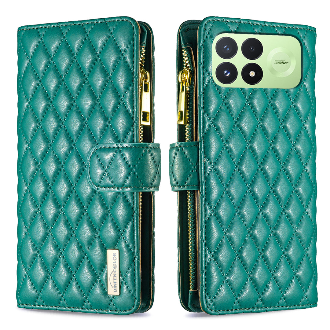 BINFEN COLOR for Xiaomi Redmi K100 Pro 5G / Xiaomi Poco F8 Pro 5G BF Style-15 Leather Case Zipper Pocket Rhombus Phone Cover