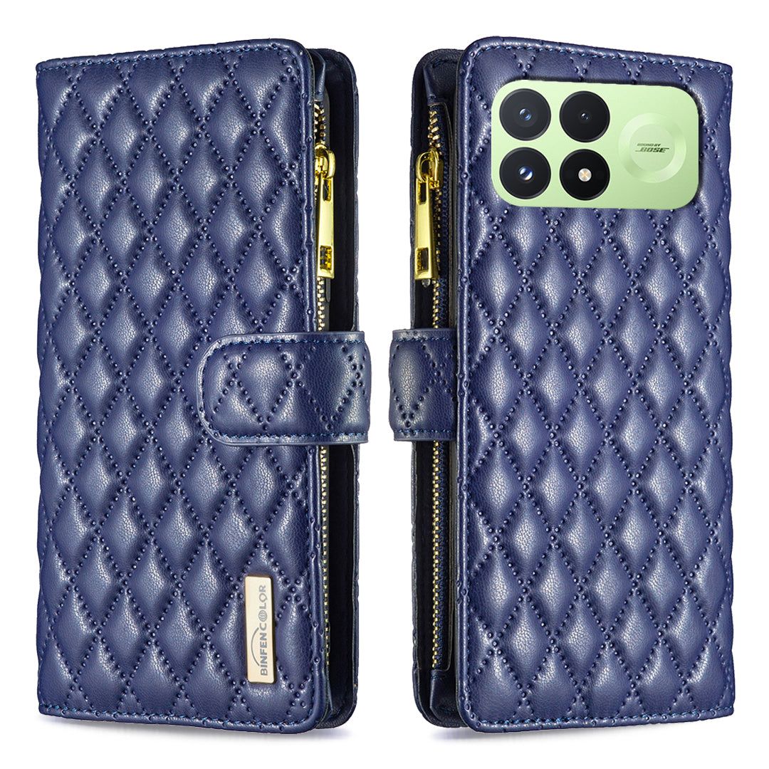BINFEN COLOR for Xiaomi Redmi K100 Pro 5G / Xiaomi Poco F8 Pro 5G BF Style-15 Leather Case Zipper Pocket Rhombus Phone Cover