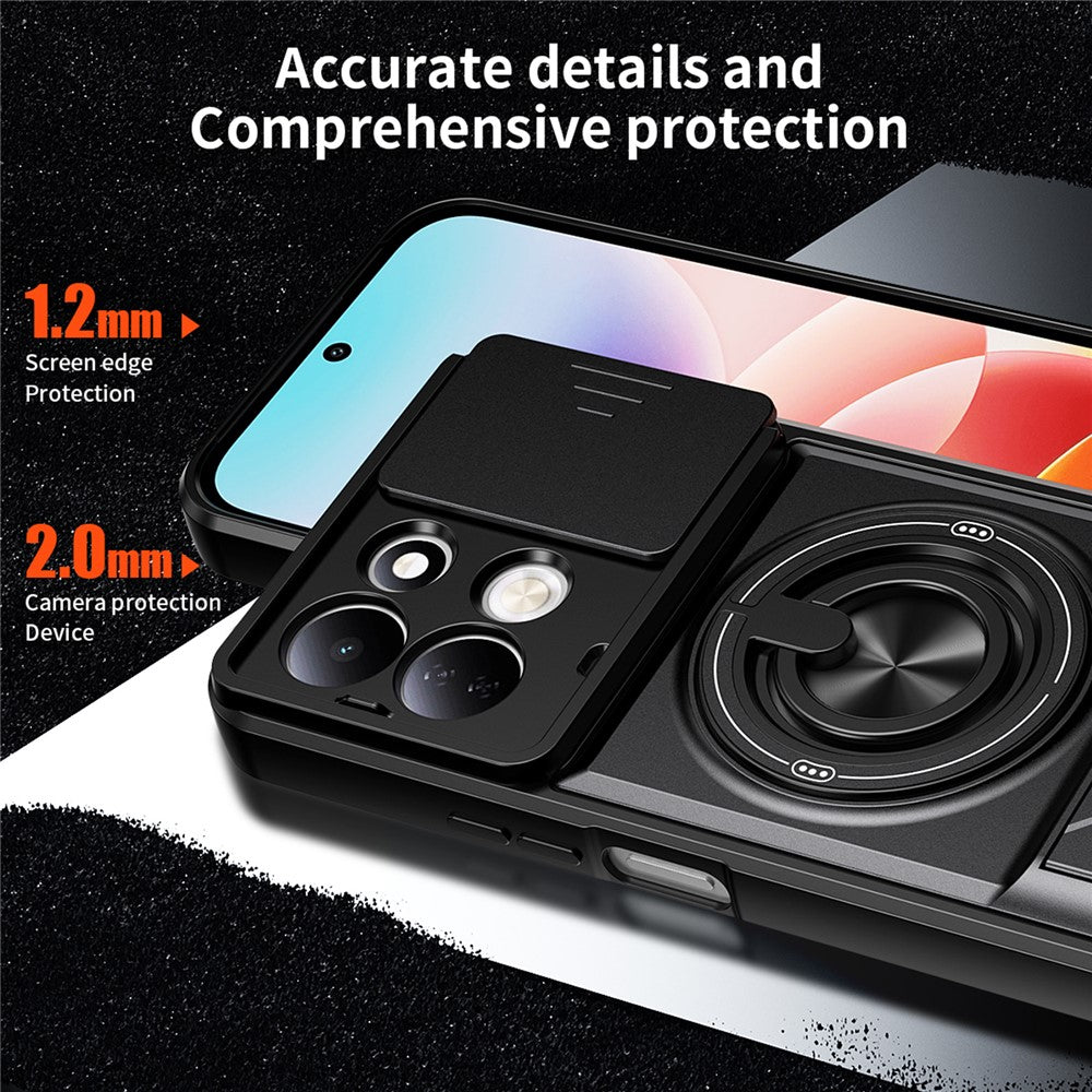 For Xiaomi Redmi 17 5G  /  Redmi 17 4G Magnetic Case Ring Holder Foldable Kickstand TPU PC Phone Cover with Camera Lens Slider