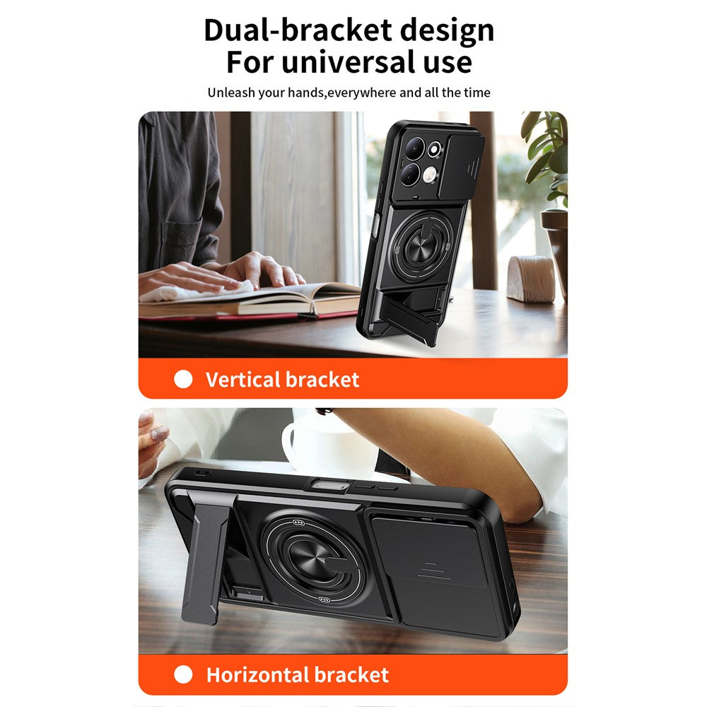For Xiaomi Redmi 17 5G  /  Redmi 17 4G Magnetic Case Ring Holder Foldable Kickstand TPU PC Phone Cover with Camera Lens Slider