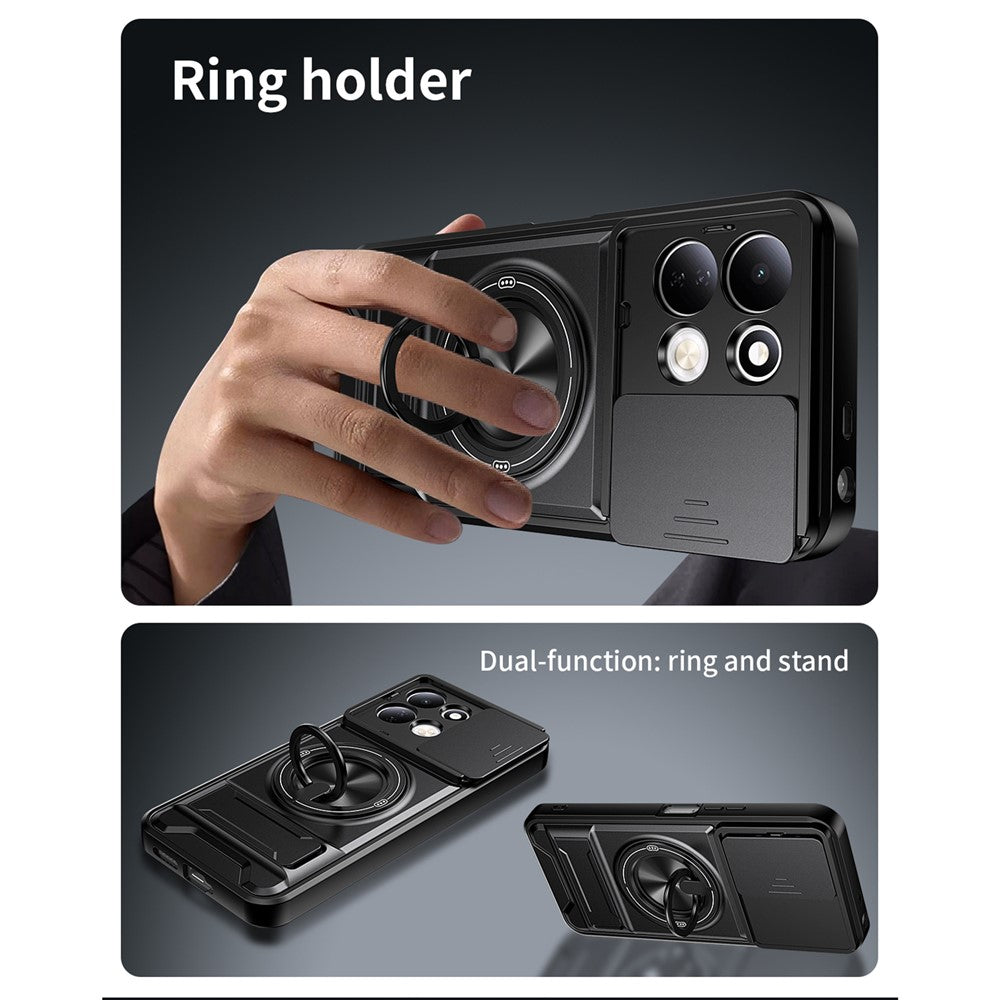For Xiaomi Redmi 17 5G  /  Redmi 17 4G Magnetic Case Ring Holder Foldable Kickstand TPU PC Phone Cover with Camera Lens Slider