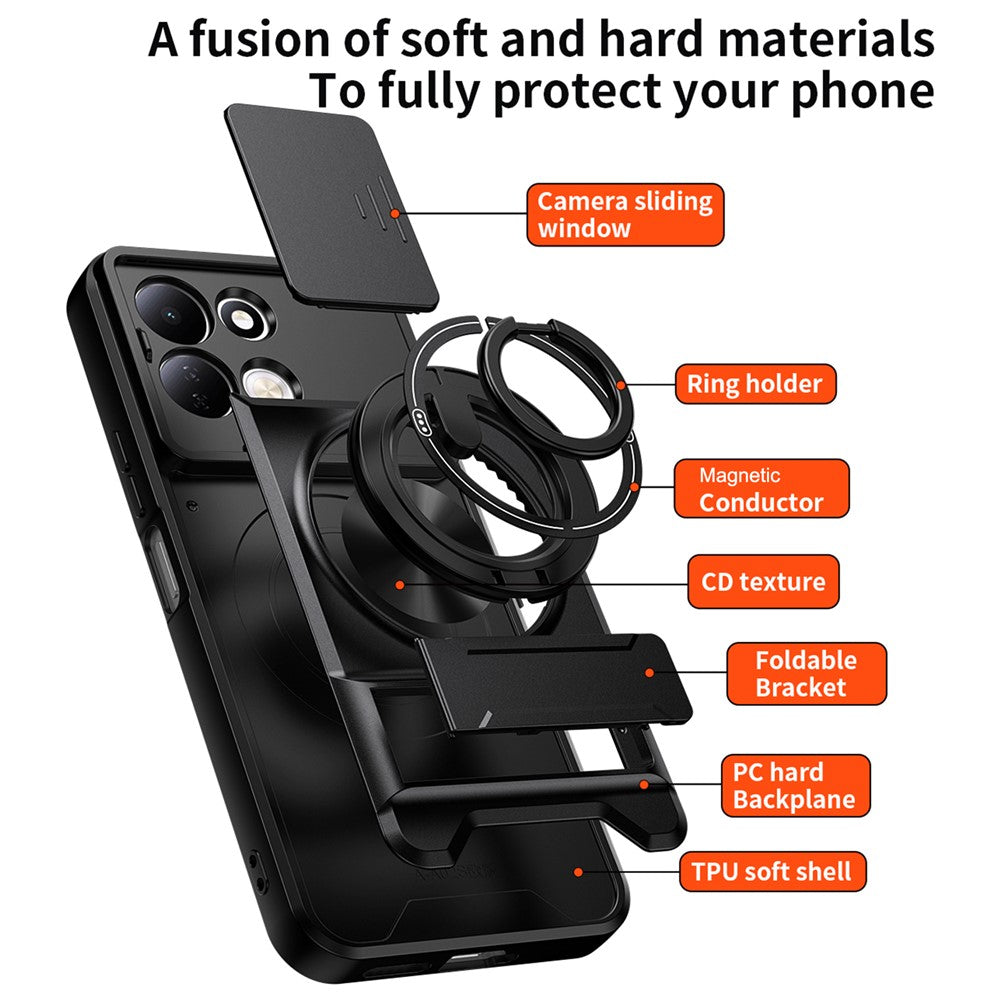 For Xiaomi Redmi 17 5G  /  Redmi 17 4G Magnetic Case Ring Holder Foldable Kickstand TPU PC Phone Cover with Camera Lens Slider