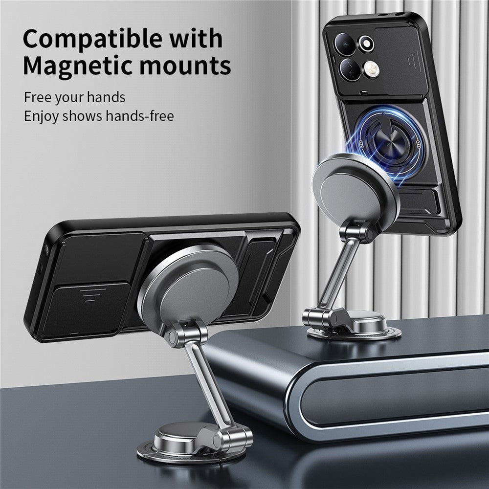 For Xiaomi Redmi 17 5G  /  Redmi 17 4G Magnetic Case Ring Holder Foldable Kickstand TPU PC Phone Cover with Camera Lens Slider