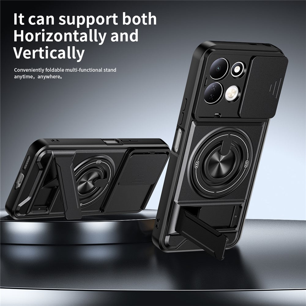 For Xiaomi Redmi 17 5G  /  Redmi 17 4G Magnetic Case Ring Holder Foldable Kickstand TPU PC Phone Cover with Camera Lens Slider