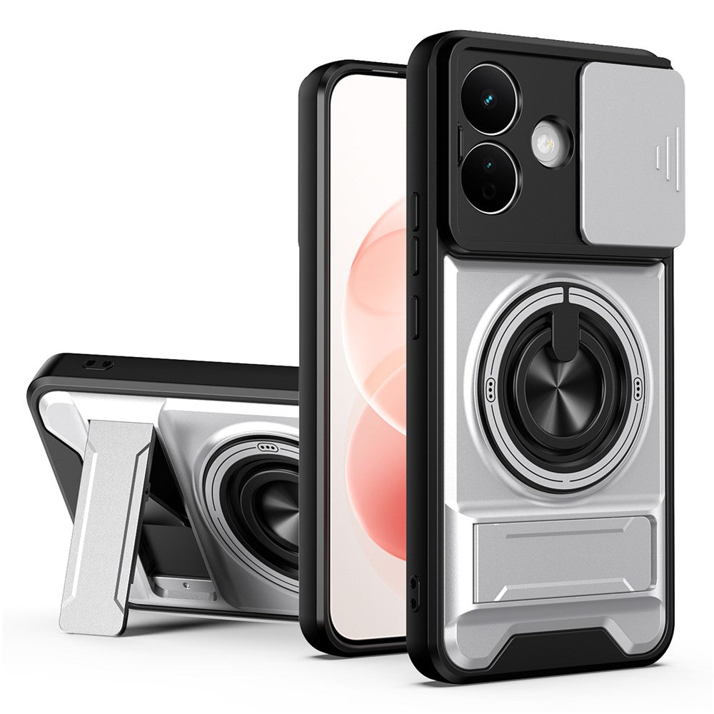 For Xiaomi Redmi Note 17 Pro 5G Magnetic Case Ring Holder Foldable Kickstand TPU PC Phone Cover with Camera Lens Slider