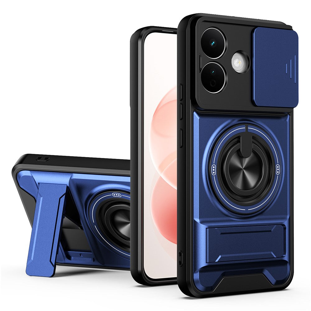 For Xiaomi Redmi Note 17 Pro 5G Magnetic Case Ring Holder Foldable Kickstand TPU PC Phone Cover with Camera Lens Slider