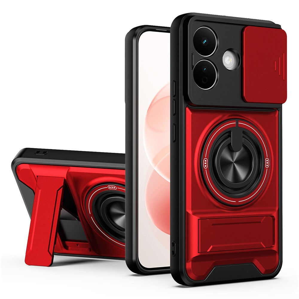 For Xiaomi Redmi Note 17 Pro 5G Magnetic Case Ring Holder Foldable Kickstand TPU PC Phone Cover with Camera Lens Slider