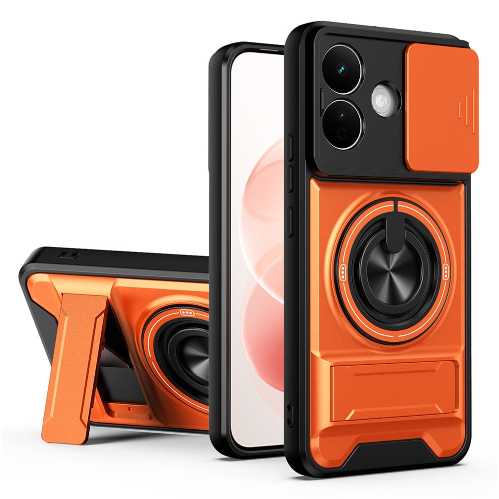 For Xiaomi Redmi Note 17 Pro 5G Magnetic Case Ring Holder Foldable Kickstand TPU PC Phone Cover with Camera Lens Slider