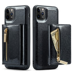 DG.MING M3 Series For iPhone 11 Pro Max 6.5 inch Shockproof 2-in-1 Glitter Sparkly Magnetic Detachable Zipper Pocket Cover Kickstand PU Leather Coated PC+TPU Protective Phone Case