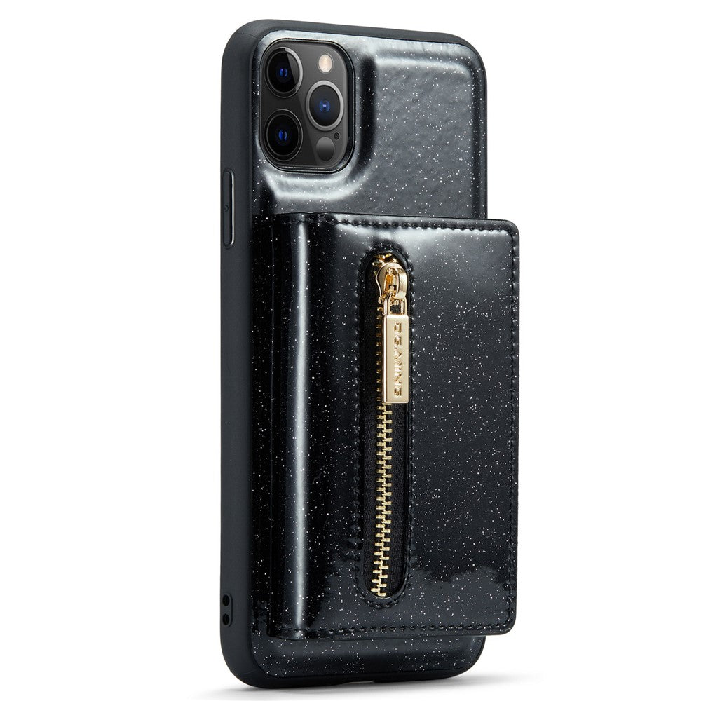 DG.MING M3 Series For iPhone 11 Pro Max 6.5 inch Shockproof 2-in-1 Glitter Sparkly Magnetic Detachable Zipper Pocket Cover Kickstand PU Leather Coated PC+TPU Protective Phone Case