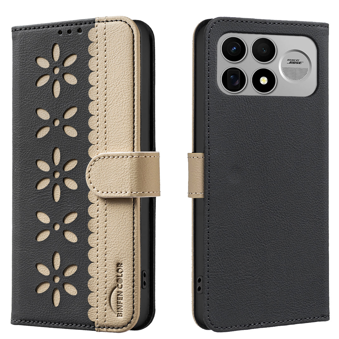 BINFEN COLOR for Xiaomi Poco F9 Ultra / Poco F8 Ultra / Redmi K100 Pro Max 5G (China)  BF36 Leather Case Floral Pattern Phone Cover RFID Blocking Wallet Stand